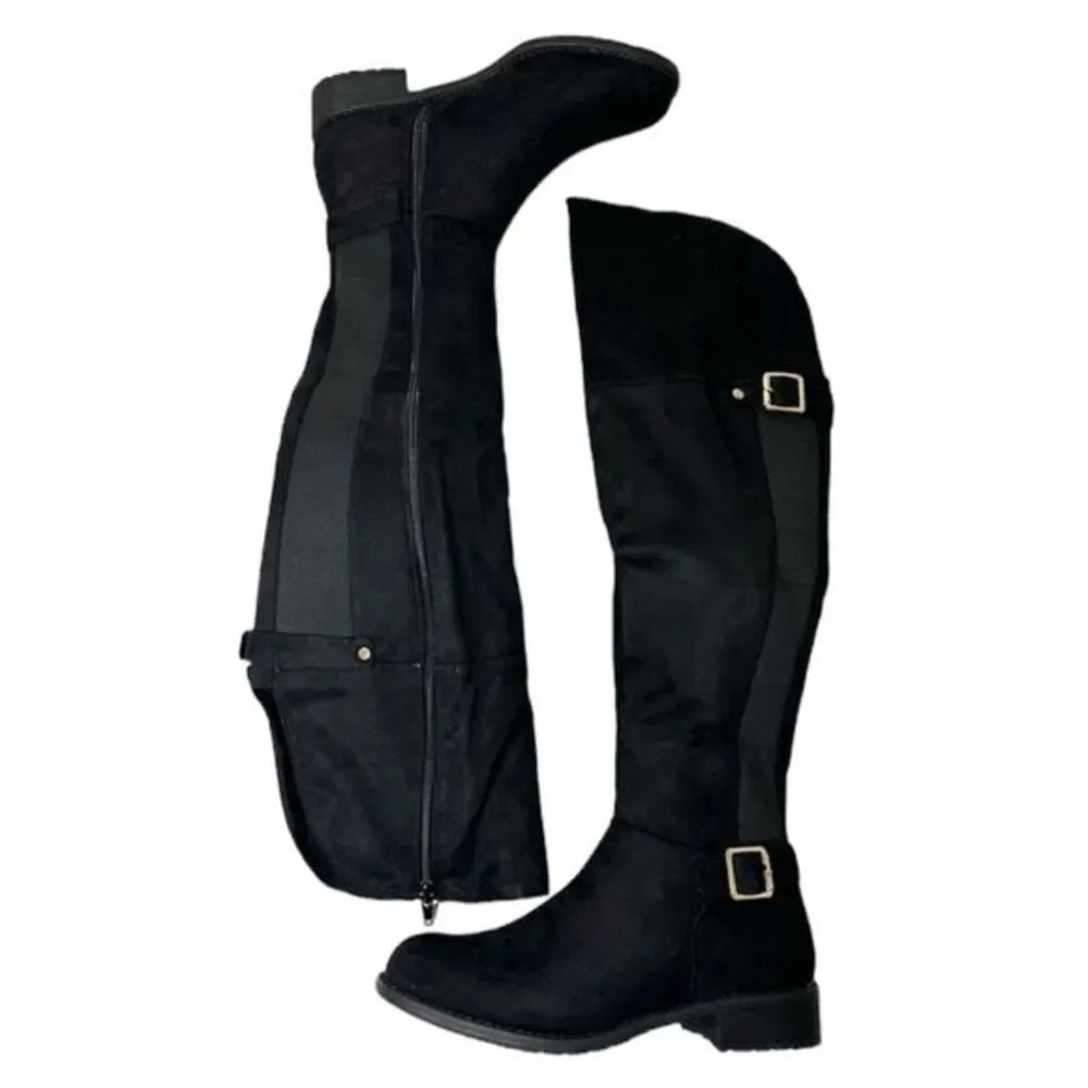 OVER THEE KNEE BLACK FAUX SUEDE‎ EQUESTRIAN BOOTS NWT